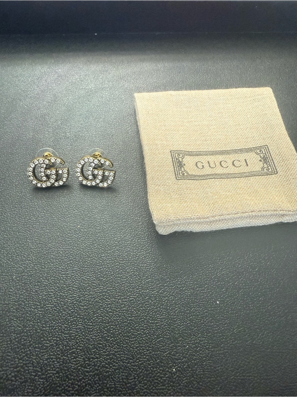 Brand new with box Gucci Gold tone Crystal Double G Stud Earrings